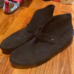 Black suede slightly used booty/moccasin style